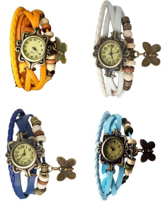 NS18 Vintage Butterfly Rakhi Combo of 4 Yellow, Blue, White And Sky Blue Analog Watch  - For Women   Watches  (NS18)