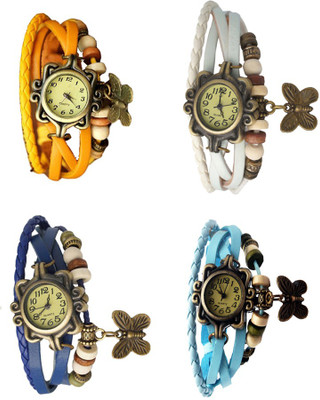 

NS18 Vintage Butterfly Rakhi Combo of 4 Yellow, Blue, White And Sky Blue Watch - For Women
