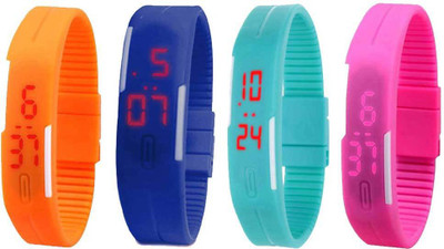 View NS18 Silicone Led Magnet Band Watch Combo of 4 Orange, Blue, Sky Blue And Pink Digital Watch  - For Couple Wrist Watches Price Online(NS18)
