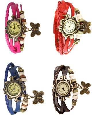 NS18 Vintage Butterfly Rakhi Combo of 4 Pink, Blue, Red And Brown Analog Watch  - For Women   Watches  (NS18)
