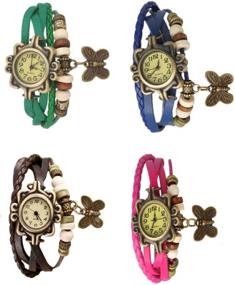 NS18 Vintage Butterfly Rakhi Combo of 4 Green, Brown, Blue And Pink Analog Watch  - For Women   Watches  (NS18)