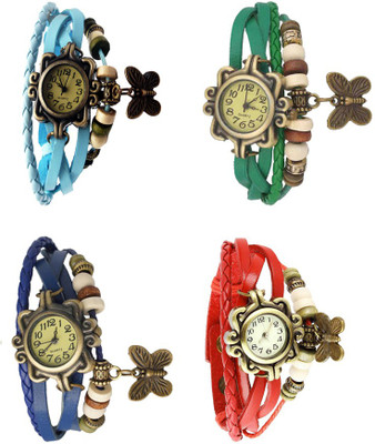 

Kissu Vintage Rakhi Combo of 4 Sky Blue, Blue, Green And Red Watch - For Women