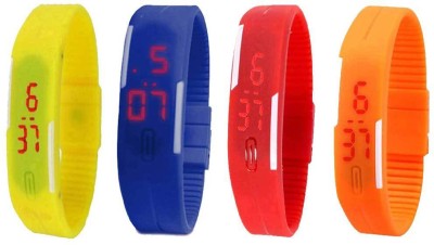 NS18 Silicone Led Magnet Band Combo of 4 Yellow, Blue, Red And Orange Digital Watch  - For Boys & Girls   Watches  (NS18)