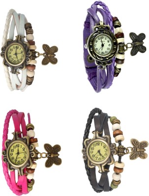 NS18 Vintage Butterfly Rakhi Combo of 4 White, Pink, Purple And Black Analog Watch  - For Women   Watches  (NS18)