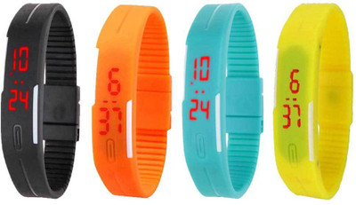 

NS18 Silicone Led Magnet Band Combo of 4 Black, Orange, Sky Blue And Yellow Watch - For Boys & Girls