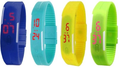 NS18 Silicone Led Magnet Band Combo of 4 Blue, Sky Blue, Yellow And Green Digital Watch  - For Boys & Girls   Watches  (NS18)