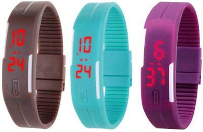 NS18 Silicone Led Magnet Band Combo of 3 Brown, Sky Blue And Purple Digital Watch  - For Boys & Girls   Watches  (NS18)