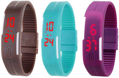 

Kissu Led Band Watch Combo of 3 Brown, Sky Blue And Purple Watch - For Couple