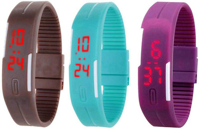 NS18 Silicone Led Magnet Band Combo of 3 Brown, Sky Blue And Purple Digital Watch  - For Boys & Girls   Watches  (NS18)