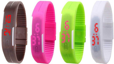 

NS18 Silicone Led Magnet Band Combo of 4 Brown, Pink, Green And White Watch - For Boys & Girls