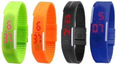 NS18 Silicone Led Magnet Band Combo of 4 Green, Orange, Black And Blue Digital Watch  - For Boys & Girls   Watches  (NS18)