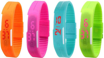 

Kissu Led Magnet Band Combo of 4 Orange, Pink, Sky Blue And Green Watch - For Men & Women