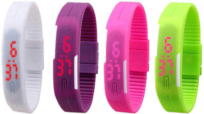 

Kissu Led Magnet Band Combo of 4 White, Purple, Pink And Green Watch - For Men & Women