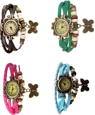 NS18 Vintage Butterfly Rakhi Combo of 4 Brown, Pink, Green And Sky Blue Analog Watch  - For Women   Watches  (NS18)