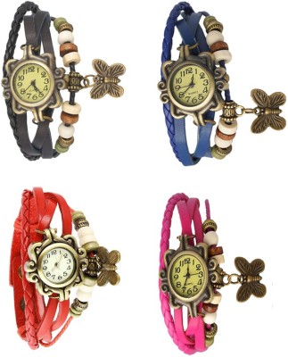 NS18 Vintage Butterfly Rakhi Combo of 4 Black, Red, Blue And Pink Analog Watch  - For Women   Watches  (NS18)