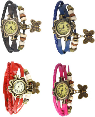 NS18 Vintage Butterfly Rakhi Combo of 4 Black, Red, Blue And Pink Analog Watch  - For Women   Watches  (NS18)