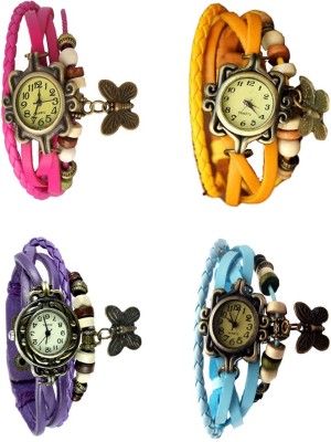 NS18 Vintage Butterfly Rakhi Combo of 4 Pink, Purple, Yellow And Sky Blue Analog Watch  - For Women   Watches  (NS18)