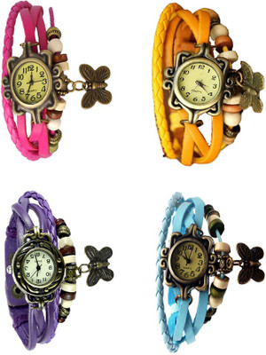 NS18 Vintage Butterfly Rakhi Combo of 4 Pink, Purple, Yellow And Sky Blue Analog Watch  - For Women   Watches  (NS18)