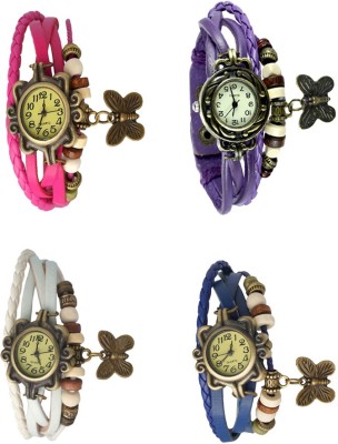 NS18 Vintage Butterfly Rakhi Combo of 4 Pink, White, Purple And Blue Analog Watch  - For Women   Watches  (NS18)