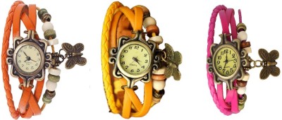 NS18 Vintage Butterfly Rakhi Watch Combo of 3 Orange, Yellow And Pink Analog Watch  - For Women   Watches  (NS18)