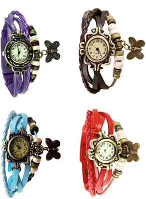 

Kissu Vintage Rakhi Combo of 4 Purple, Sky Blue, Brown And Red Watch - For Women