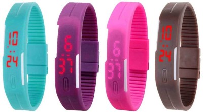 NS18 Silicone Led Magnet Band Combo of 4 Sky Blue, Purple, Pink And Brown Digital Watch  - For Boys & Girls   Watches  (NS18)