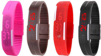 

Kissu Led Magnet Band Combo of 4 Pink, Brown, Red And Black Watch - For Men & Women