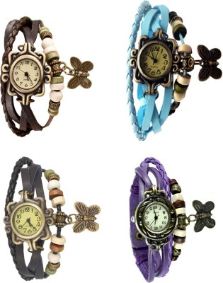 NS18 Vintage Butterfly Rakhi Combo of 4 Brown, Black, Sky Blue And Purple Analog Watch  - For Women   Watches  (NS18)