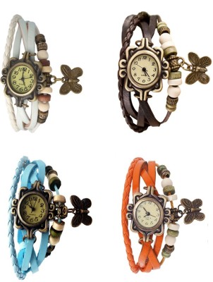 NS18 Vintage Butterfly Rakhi Combo of 4 White, Sky Blue, Brown And Orange Analog Watch  - For Women   Watches  (NS18)