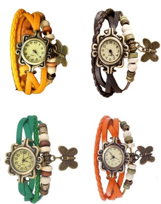 NS18 Vintage Butterfly Rakhi Combo of 4 Yellow, Green, Brown And Orange Analog Watch  - For Women   Watches  (NS18)
