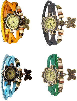 

NS18 Vintage Butterfly Rakhi Combo of 4 Yellow, Sky Blue, Black And Green Watch - For Women
