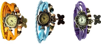 NS18 Vintage Butterfly Rakhi Watch Combo of 3 Yellow, Sky Blue And Purple Analog Watch  - For Women   Watches  (NS18)