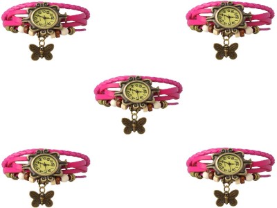 NS18 Vintage Butterfly Rakhi Combo of 5 Pink Analog Watch  - For Women   Watches  (NS18)