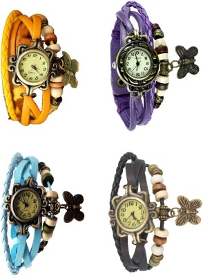 NS18 Vintage Butterfly Rakhi Combo of 4 Yellow, Sky Blue, Purple And Black Analog Watch  - For Women   Watches  (NS18)