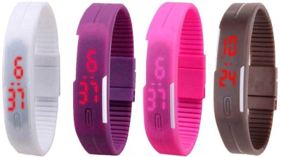 NS18 Silicone Led Magnet Band Combo of 4 White, Purple, Pink And Brown Digital Watch  - For Boys & Girls   Watches  (NS18)