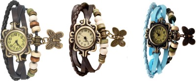 NS18 Vintage Butterfly Rakhi Watch Combo of 3 Black, Brown And Sky Blue Analog Watch  - For Women   Watches  (NS18)