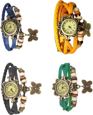 NS18 Vintage Butterfly Rakhi Combo of 4 Blue, Black, Yellow And Green Analog Watch  - For Women   Watches  (NS18)