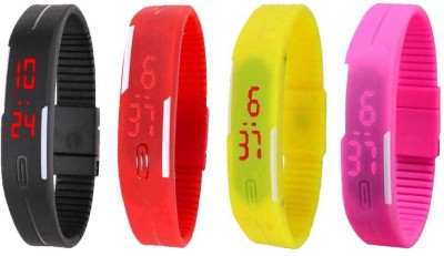 NS18 Silicone Led Magnet Band Watch Combo of 4 Black, Red, Yellow And Pink Digital Watch  - For Couple   Watches  (NS18)