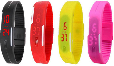 

NS18 Silicone Led Magnet Band Watch Combo of 4 Black, Red, Yellow And Pink Watch - For Couple