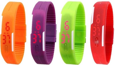 NS18 Silicone Led Magnet Band Watch Combo of 4 Orange, Purple, Green And Red Digital Watch  - For Couple   Watches  (NS18)