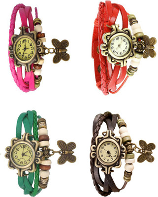 

Kissu Vintage Rakhi Combo of 4 Pink, Green, Red And Brown Watch - For Women