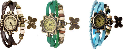 

Kissu Vintage Rakhi Watch Combo of 3 Brown, Green And Sky Blue Watch - For Women
