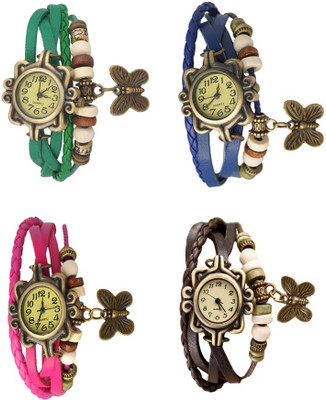 

Kissu Vintage Rakhi Combo of 4 Green, Pink, Blue And Brown Watch - For Women