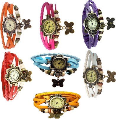 NS18 Vintage Butterfly Rakhi Combo of 7 Orange, Pink, Purple, Red, Sky Blue, White And Yellow Analog Watch  - For Women   Watches  (NS18)