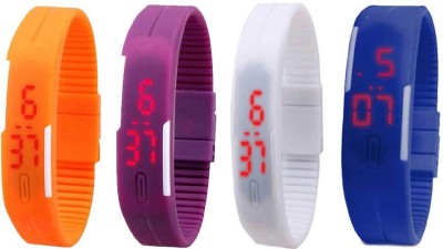 NS18 Silicone Led Magnet Band Combo of 4 Orange, Purple, White And Blue Digital Watch  - For Boys & Girls   Watches  (NS18)
