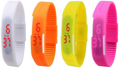 NS18 Silicone Led Magnet Band Watch Combo of 4 White, Orange, Yellow And Pink Watch - For Couple