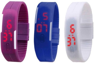 NS18 Silicone Led Magnet Band Combo of 3 Purple, Blue And White Digital Watch  - For Boys & Girls   Watches  (NS18)