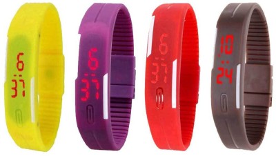 NS18 Silicone Led Magnet Band Combo of 4 Yellow, Purple, Red And Brown Digital Watch  - For Boys & Girls   Watches  (NS18)