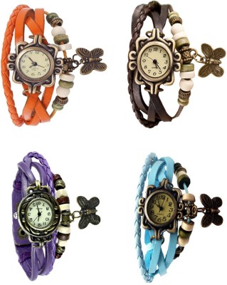 NS18 Vintage Butterfly Rakhi Combo of 4 Orange, Purple, Brown And Sky Blue Analog Watch  - For Women   Watches  (NS18)