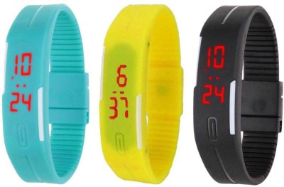 NS18 Silicone Led Magnet Band Combo of 3 Sky Blue, Yellow And Black Digital Watch  - For Boys & Girls   Watches  (NS18)